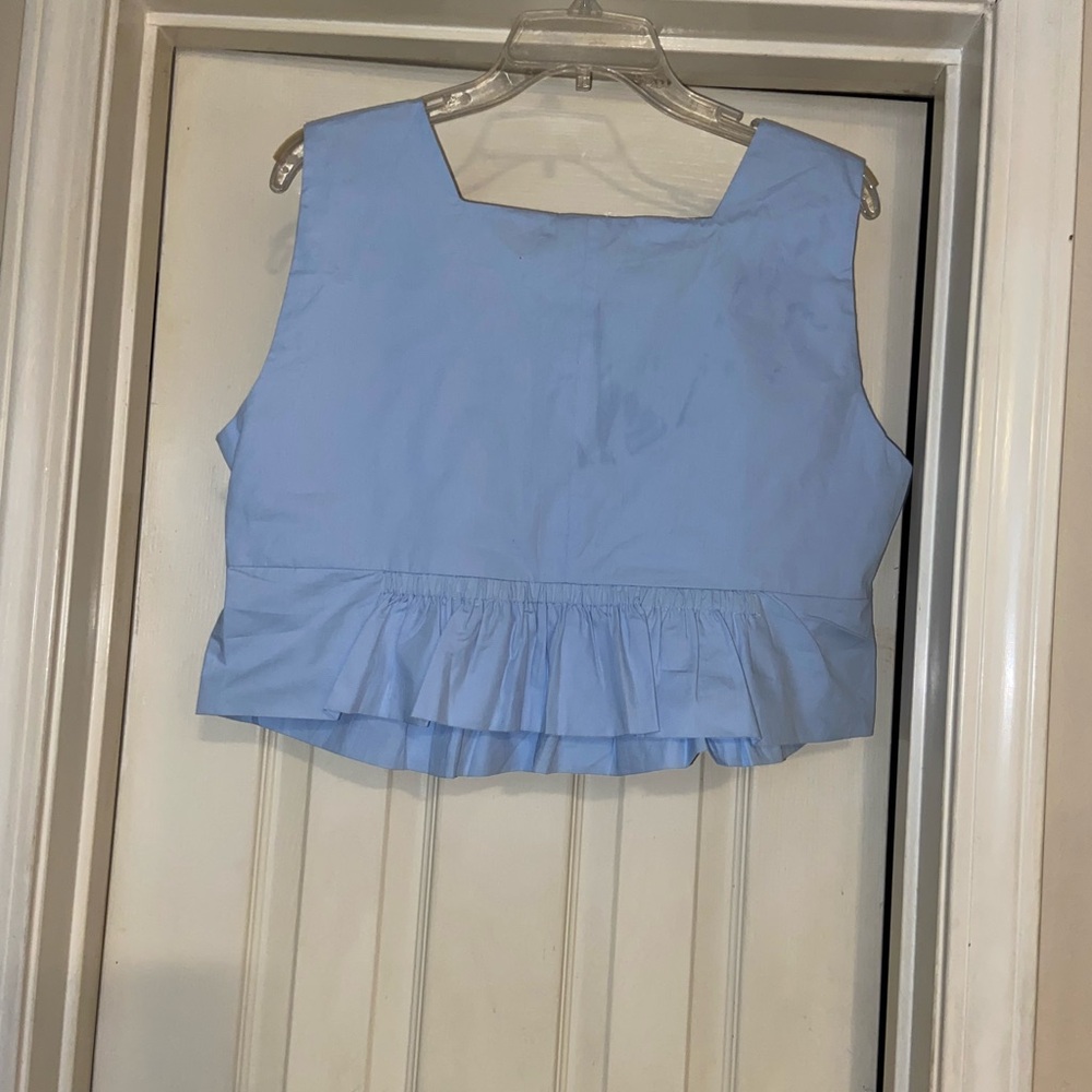 Zara Sky Blue Ruffle Hem Blouse